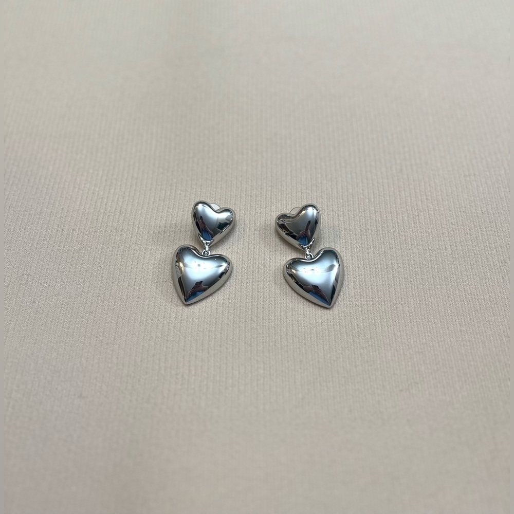 Double Heart Drop Earrings